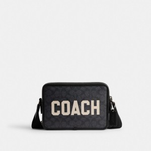 Black Men Coach Charter 24 In Signature Canvas With Graphic Crossbody Bags | MY_CH12898