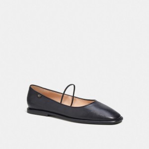 Black Women Coach Emilia Mary Jane Leather Loafers | MY_CH20459