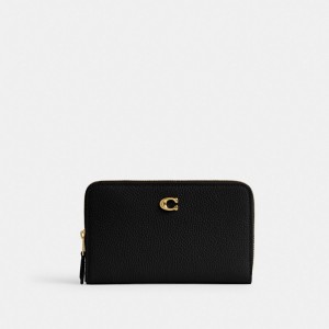 Black Women Coach Essential Medium Zip Around Brass Large Wallets | MY_CH80755