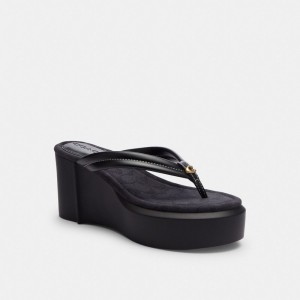 Black Women Coach Franki Flip Flop In Signature Jacquard Sandals | MY_CH50774