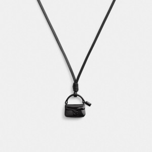 Black Women Coach Handbag Leather Necklace | MY_CH37022