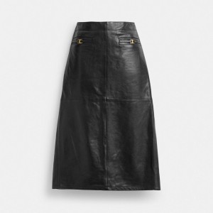 Black Women Coach Heritage C Long Leather Skirt | MY_CH17819