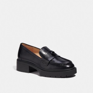 Black Women Coach Leah Leather Loafers | MY_CH70879