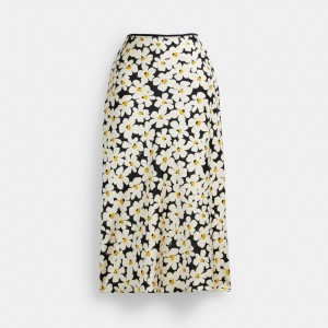 Black Women Coach Long Floral Midi Skirt | MY_CH93305