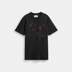 Black Women Coach Signature Square Kiss Print In Organic Cotton T Shirts | MY_CH76186