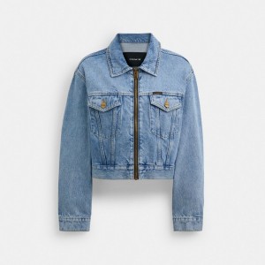 Blue Women Coach Denim Crop In Organic Cotton Jackets | MY_CH39721
