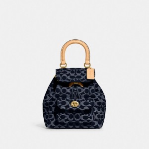 Blue Women Coach Riya 21 In Signature Denim Denim Backpacks | MY_CH31733