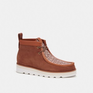 Brown Men Coach Chukka In Micro Signature Jacquard Boots | MY_CH30048