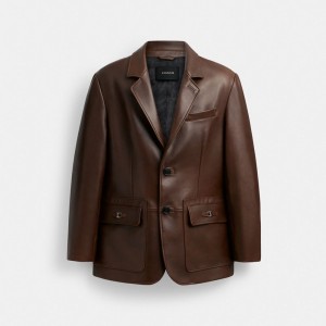 Brown Men Coach Heritage C Leather Jackets | MY_CH71426