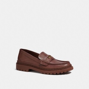 Brown Men Coach Loafer With Signature Coin Loafers | MY_CH48935