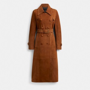 Brown Women Coach Heritage C Suede Trench Jackets | MY_CH19096