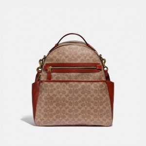 Brown / Red Women Coach Baby In Signature Canvas Brass Backpacks | MY_CH59392