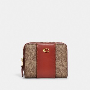 Brown / Red Women Coach Billfold In Colorblock Signature Small Wallets | MY_CH93002