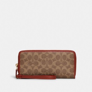 Brown / Red Women Coach Continental In Signature Large Wallets | MY_CH29933