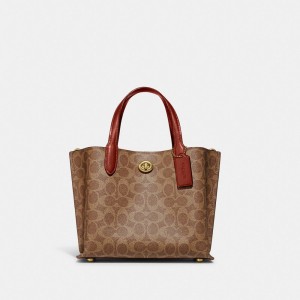 Brown / Red Women Coach Willow 24 In Signature Tote Bag | MY_CH22997