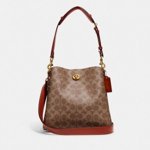 Brown / Red Women Coach Willow Bucket In Signature Shoulder Bags | MY_CH90246