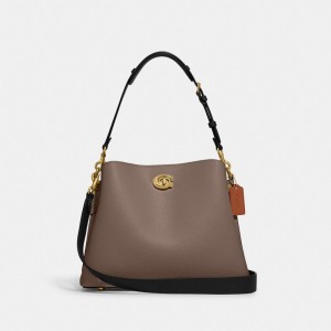 Dark Grey Women Coach Willow In Colorblock Pebble Leather Shoulder Bags | MY_CH81584