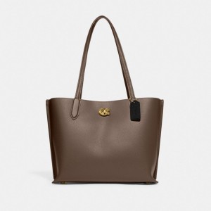 Dark Grey Women Coach Willow Pebble Leather Tote Bag | MY_CH76794
