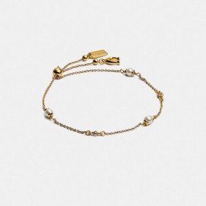 Gold Women Coach Classic Crystal Pearl Slider Bracelets | MY_CH21829