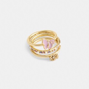 Gold Women Coach Garden Charms Set Ring | MY_CH52769