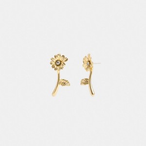 Gold Women Coach Garden Flower Stem Stud Earrings | MY_CH24347