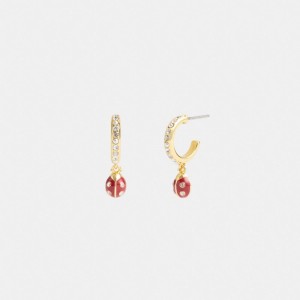 Gold Women Coach Garden Ladybug Drop Earrings | MY_CH13189
