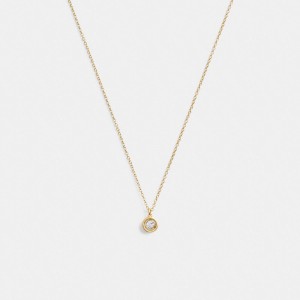 Gold Women Coach Halo Round Pendant Necklace | MY_CH14105