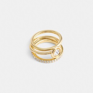 Gold Women Coach Halo Round Set Ring | MY_CH49077