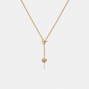 Gold Women Coach Heart Lollipop Lariat Necklace | MY_CH64711