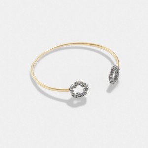 Gold Women Coach Pavé Tea Open Cuff Bracelets | MY_CH18986