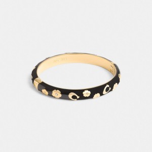 Gold / Black Women Coach Enamel Signature Floral Bangle Bangles | MY_CH61023