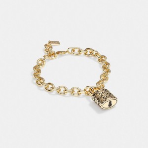 Gold / Black Women Coach Quilted Padlock Chain Bracelets | MY_CH68169