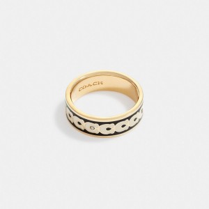 Gold / Black Women Coach Signature Enamel Ring | MY_CH27221