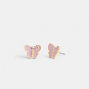 Gold / Purple Women Coach Garden Butterfly Stud Earrings | MY_CH22243