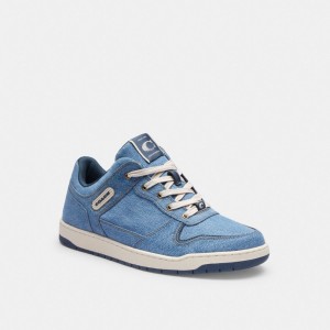 Indigo Blue Men Coach C201 Indigo Denim Sneakers | MY_CH93405