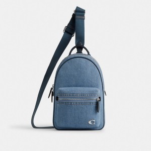 Indigo Blue Men Coach Charter Pack Indigo Denim Crossbody Bags | MY_CH99672