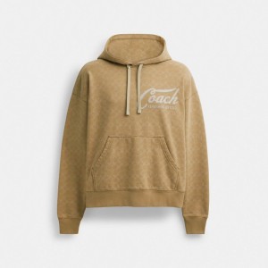Khaki Men Coach Signature Long Sleeve Relaxed Americana Pullover Hoodie | MY_CH68173