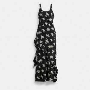 Multicolor Women Coach Long Floral Ruffle Dress | MY_CH41165