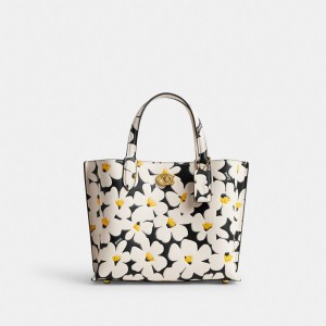 Multicolor Women Coach Willow 24 With Floral Print Brass Tote Bag | MY_CH80606