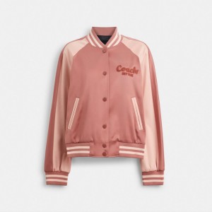 Pink Women Coach Satin Varsity Jackets | MY_CH45808