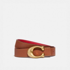 Red Women Coach C Hardware Reversible Belt 32 Mm Brass Belts | MY_CH77622