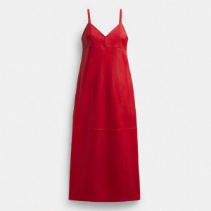 Red Women Coach Long Leather Dress | MY_CH32738