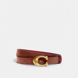 Red Women Coach Sculpted C Buckle Cut To Size Reversible Belt 32 Mm Brass Belts | MY_CH64186