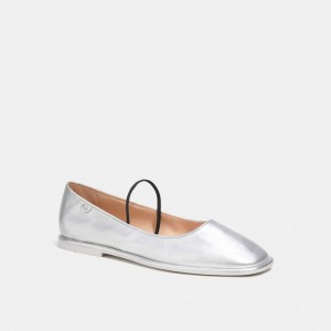 Silver Women Coach Emilia Mary Jane In Metallic Leather Loafers | MY_CH38222