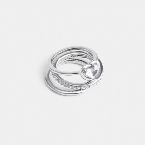 Silver Women Coach Halo Heart Set Ring | MY_CH32541