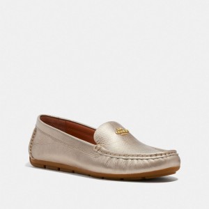 Silver Women Coach Marley Driver Metal Loafers | MY_CH41858
