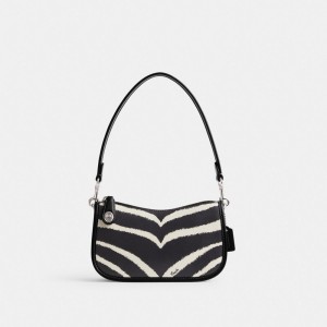 Silver Women Coach Swinger 20 With Zebra Print Refined Calf Leather Shoulder Bags | MY_CH55185