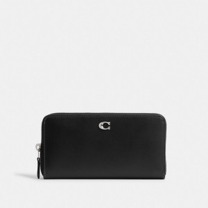 Silver / Black Women Coach Accordion Zip Large Wallets | MY_CH69652