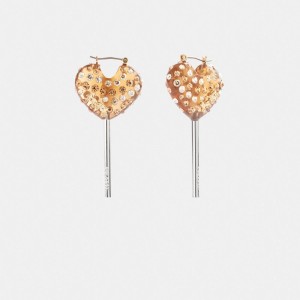 Silver / Gold Women Coach Heart Lollipop Earrings | MY_CH20789