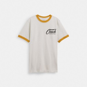 White Men Coach Ringer T Shirts | MY_CH40976
